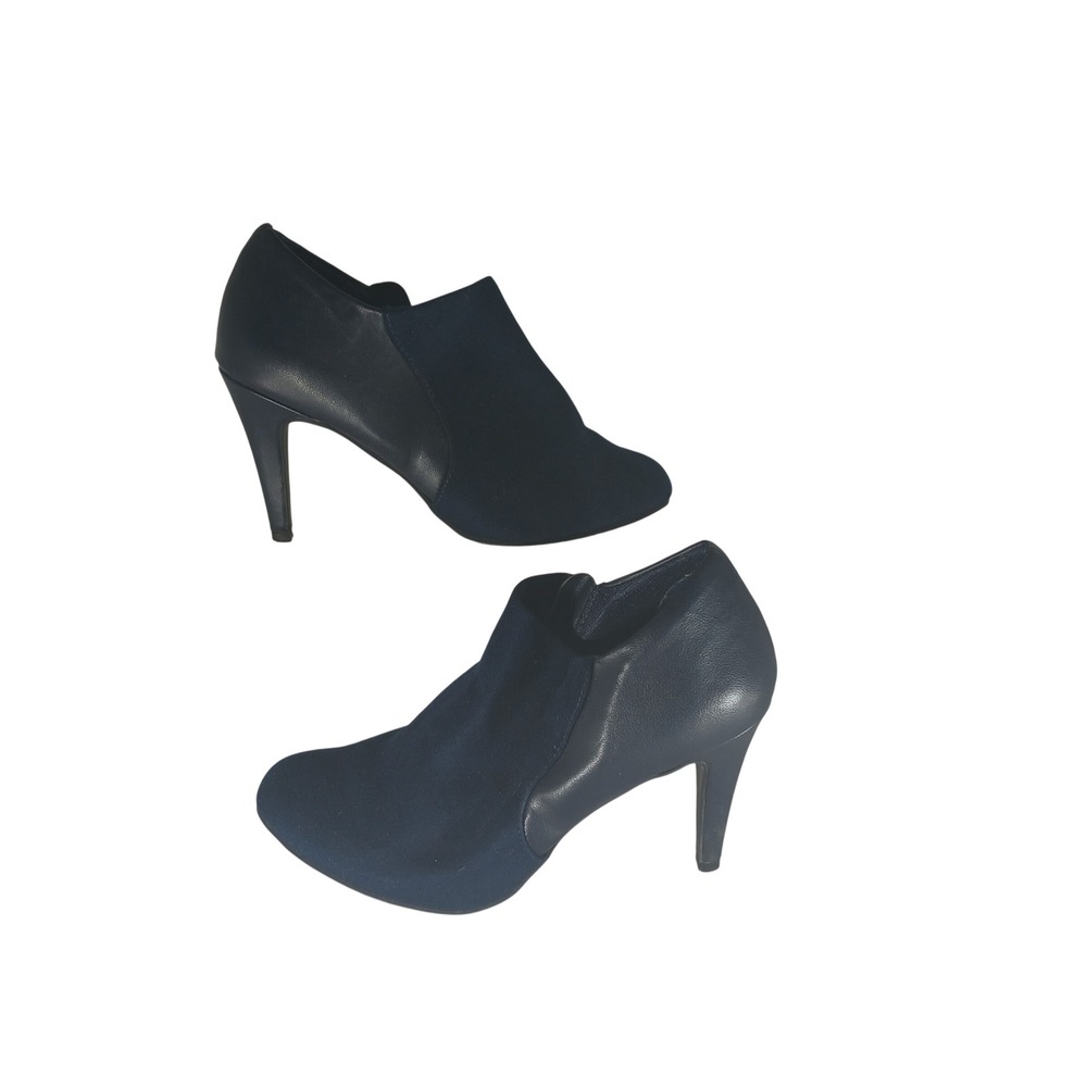 Dexflex Comfort Ankle Booties 7W Navy Blue Mixed Media Stiletto Shooties